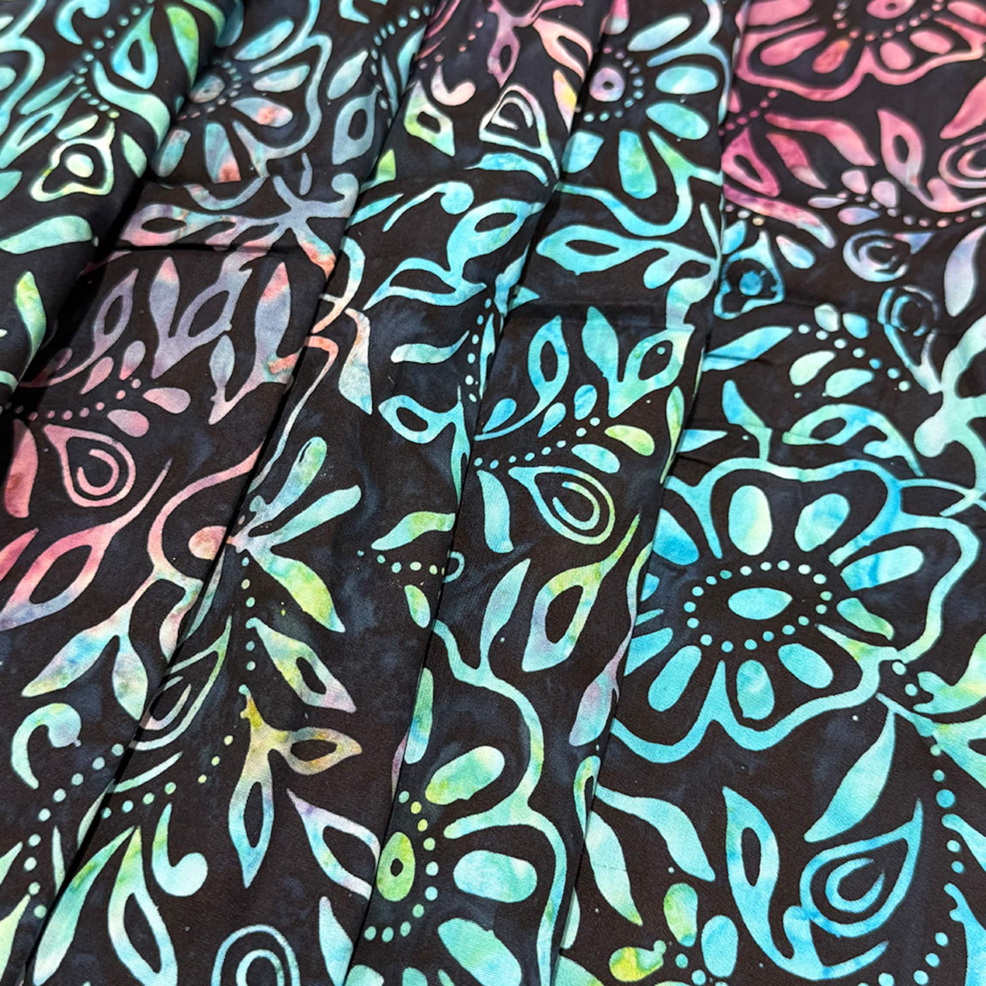 Feldman Batik Navy Rainbow Stamp Large Floral Cotton Fabric